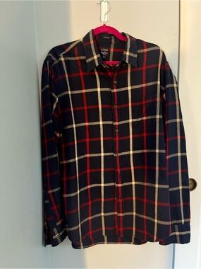J. Crew Navy Plaid Button-Down Shirt with Red & Cream Windowpane